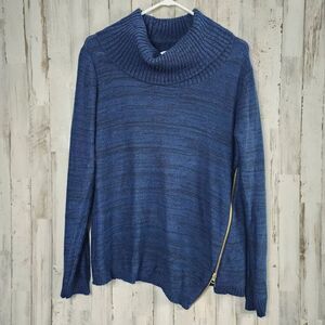Emily Rose Asymmetrical Zipper Cowl Neck Sweater Blue Size Large